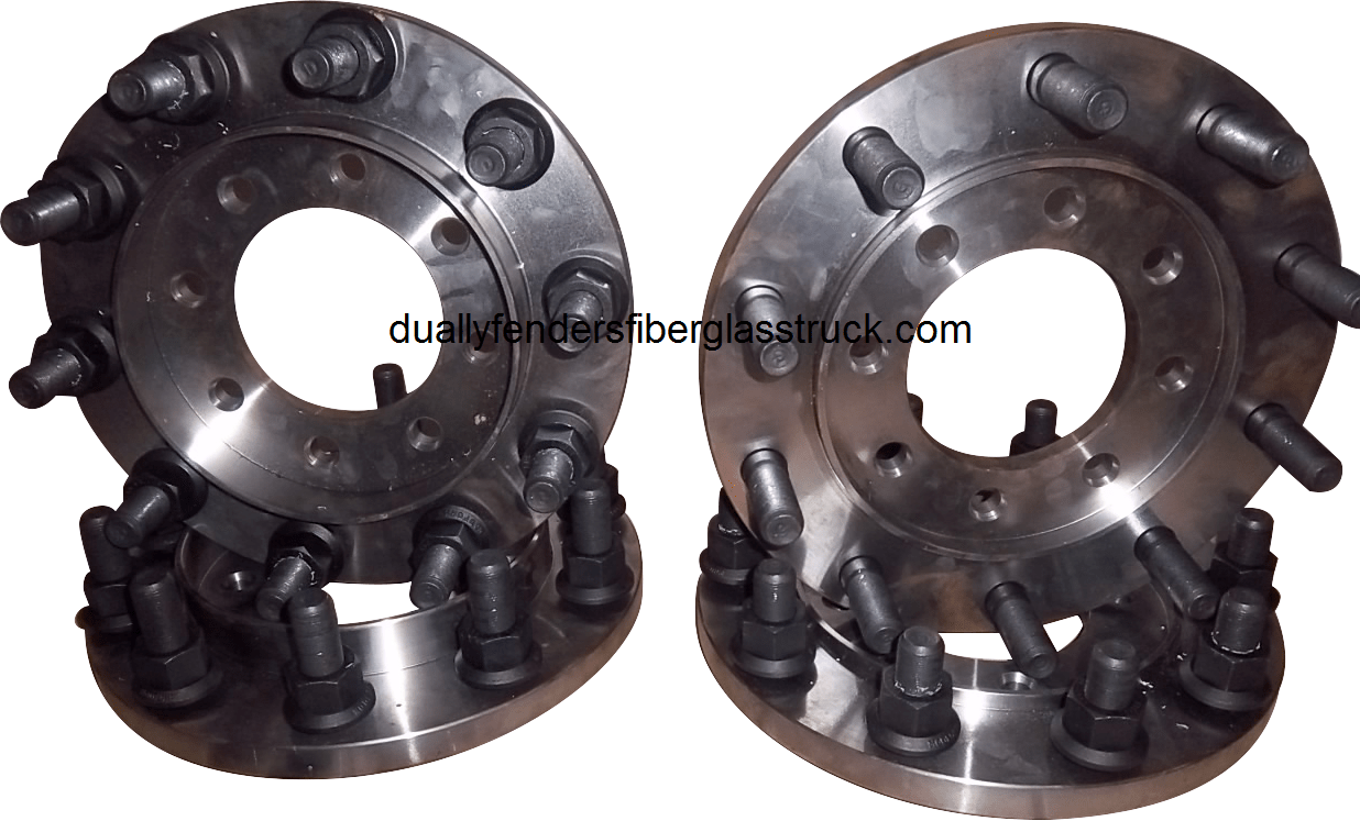 chevy/gmc dodge dually conversion adapters kit 8 to 10 this adapters allow you to rum semi dually wheels on you 3500 dually truck